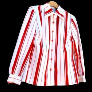 60s Polyester Shirt Striped Red and White Womens M James Kenrob by Dalton NWOT